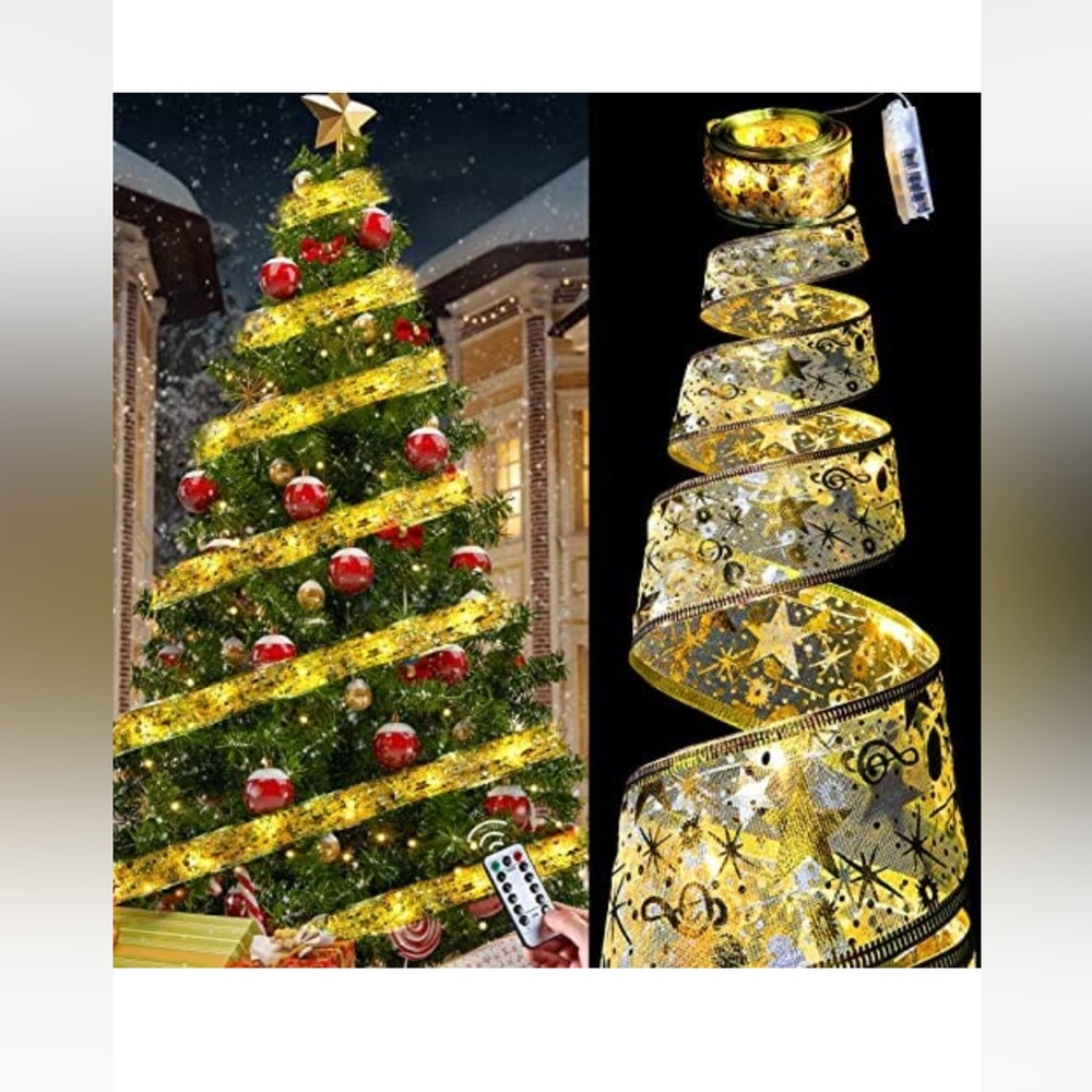 50 Yards Christmas Ribbon Fairy Christmas Tree Ribbon Garland 450 LED lights